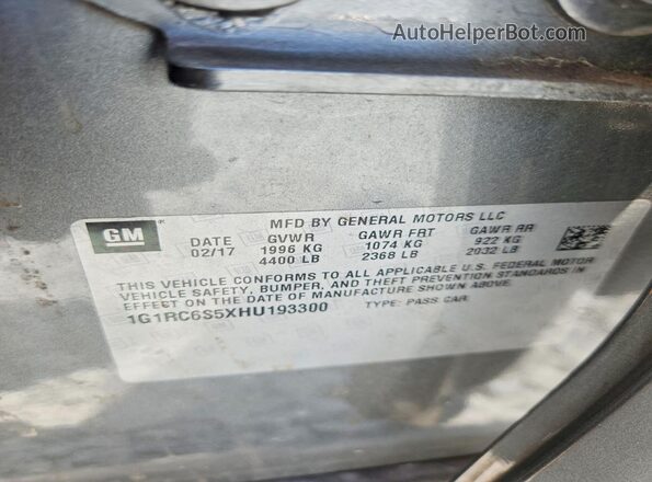 1G1RC6S5XHU193300 2017 CHEVROLET VOLT Gray Вид наклейки з VIN-кодом