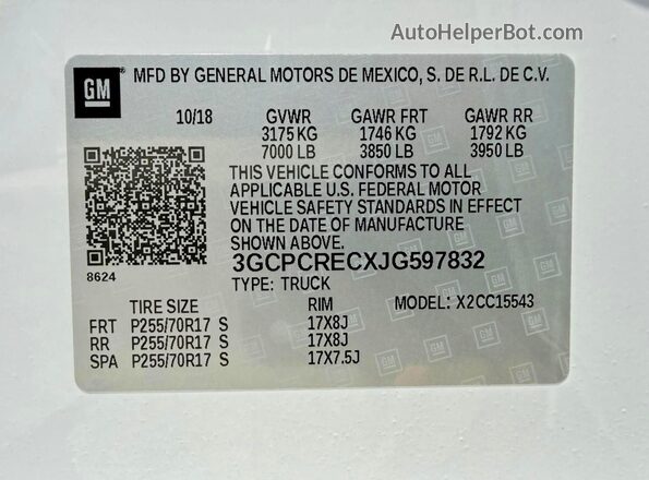 3GCPCRECXJG597832 2018 CHEVROLET SILVERADO Белый 
