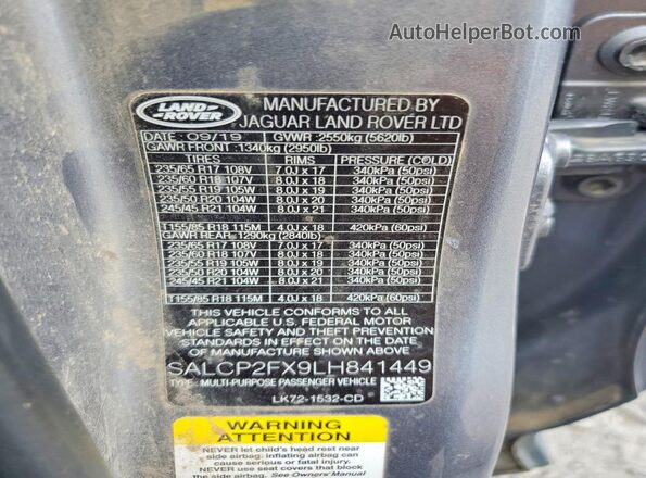SALCP2FX9LH841449 2020 LAND ROVER DISCOVERY Silver 360 interior view