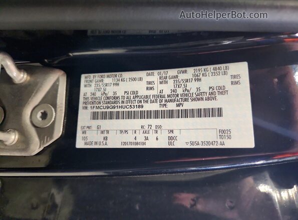 1FMCU9G91HUC53189 2017 FORD ESCAPE Black 360 interior view