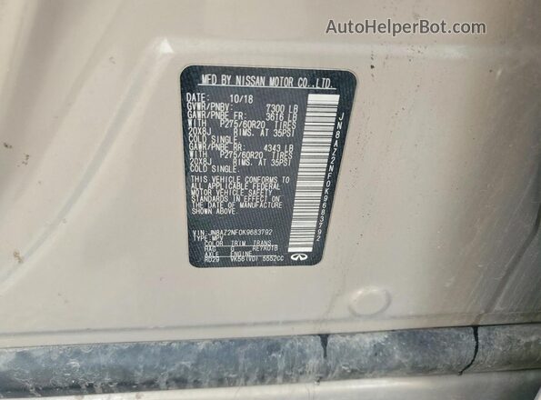 JN8AZ2NF0K9683792 2019 INFINITI QX80 Beige VIN կոդի պիտակի տեսք