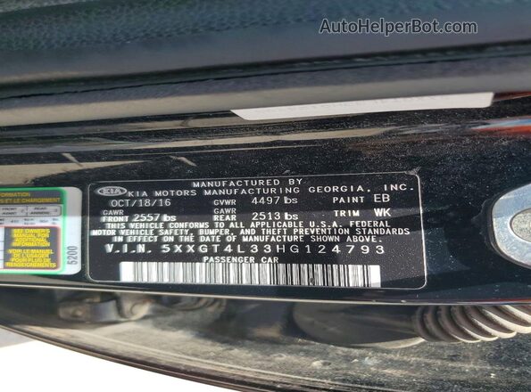 5XXGT4L33HG124793 2017 KIA OPTIMA Black Вид наклейки з VIN-кодом