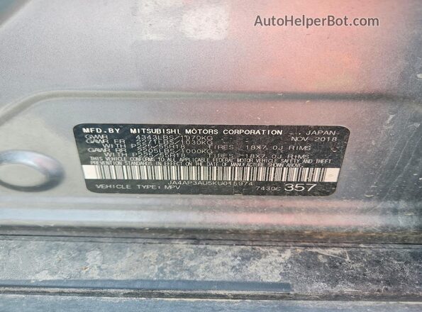 JA4AP3AU5KU015974 2019 MITSUBISHI OUTLANDER Silver Vista interior de 360 grados