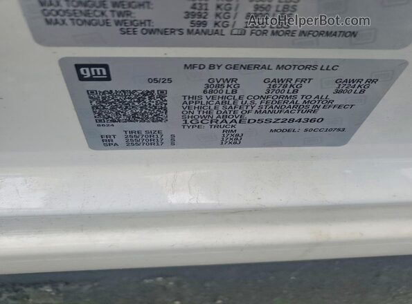 1GCRAAED5SZ284360 2025 CHEVROLET SILVERADO Белый Панорамный вид салона 360°