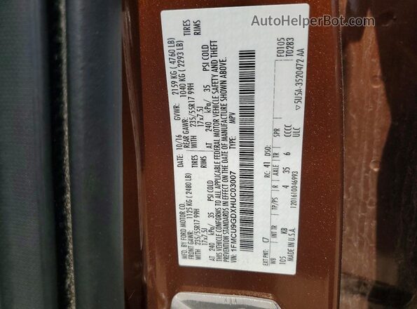 1FMCU9GDXHUC03007 2017 FORD ESCAPE Оранжевый Панорамный вид салона 360°