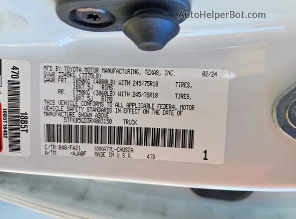 5TFKB5GD3RX003150 2024 TOYOTA TUNDRA Белый Вид наклейки с VIN-кодом