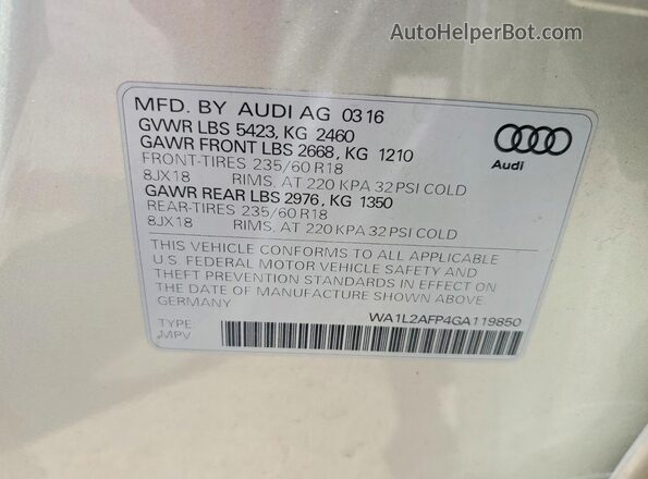 WA1L2AFP4GA119850 2016 AUDI Q5 Silver სალონის 360-გრადუსიანი ხედი