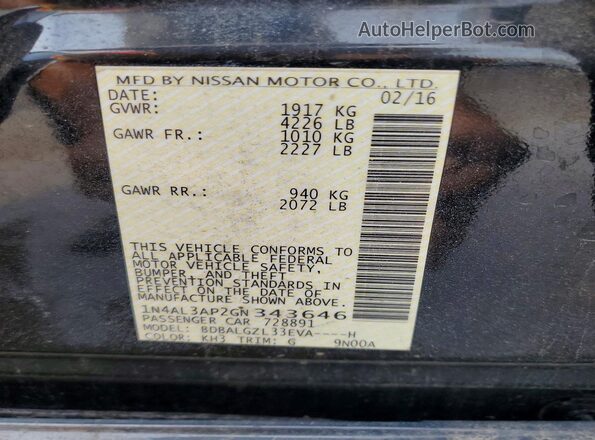 1N4AL3AP2GN343646 2016 NISSAN ALTIMA Black VIN sticker view