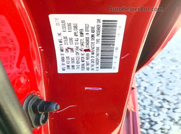 1HGCR2F17HA135949 2017 HONDA ACCORD Красный Вид наклейки с VIN-кодом