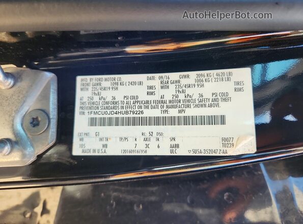 1FMCU0JD4HUB79226 2017 FORD ESCAPE Black Vista interior de 360 grados