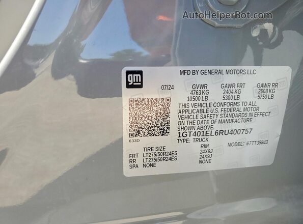 1GT401EL6RU400757 2024 GMC SIERRA Gray Vista de la etiqueta del VIN
