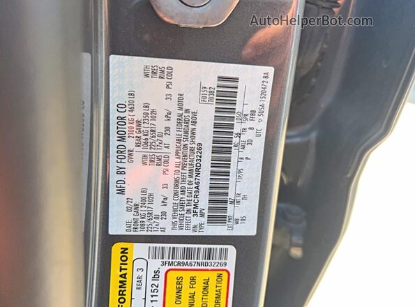 3FMCR9A67NRD32269 2022 FORD BRONCO Gray Вид задньої частини салону