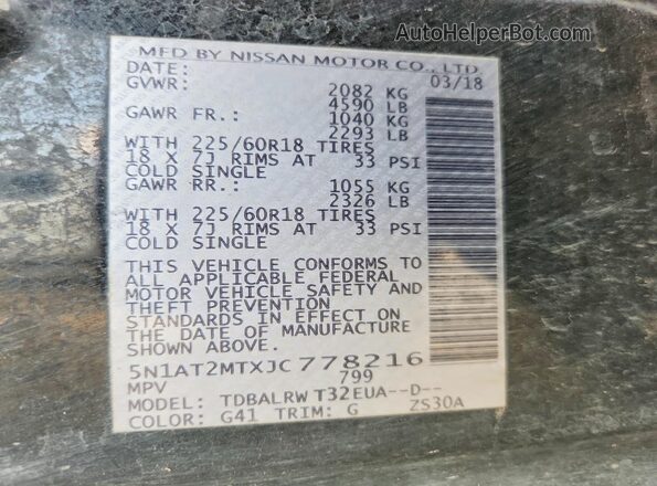 5N1AT2MTXJC778216 2018 NISSAN ROGUE Black VIN sticker view