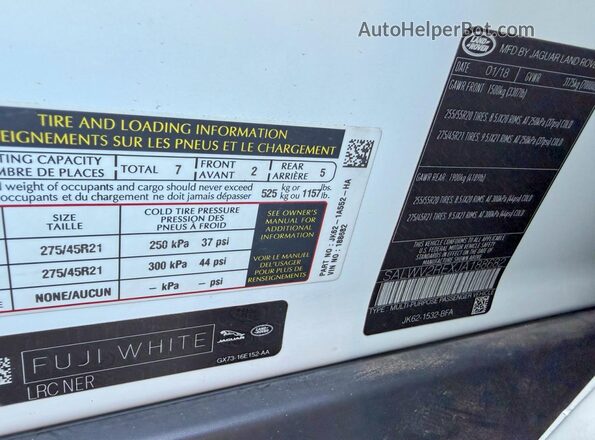 SALWV2REXJA188682 2018 LAND ROVER RANGE White Vista interior trasera