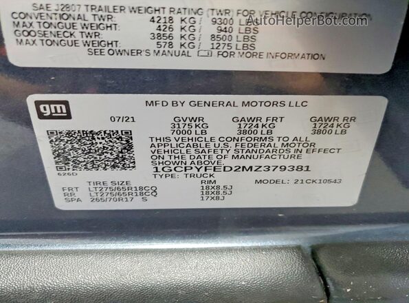 1GCPYFED2MZ379381 2021 CHEVROLET SILVERADO Charcoal ძრავის განყოფილების ხედი