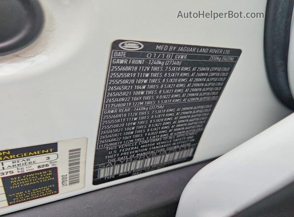 SALYB2RV8JA751312 2018 LAND ROVER RANGE White Widok wnętrza 360 stopni