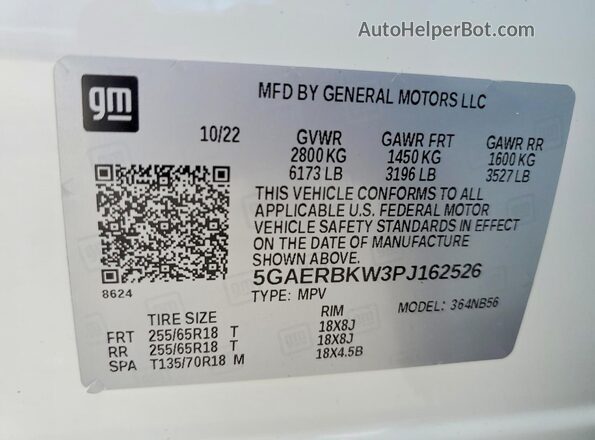 5GAERBKW3PJ162526 2023 BUICK ENCLAVE White Панорамний вид салону 360°