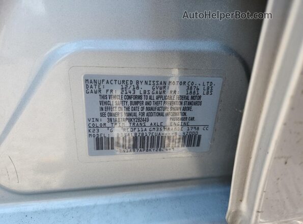 3N1AB7AP8KY282449 2019 NISSAN SENTRA Серебряный Вид наклейки с VIN-кодом