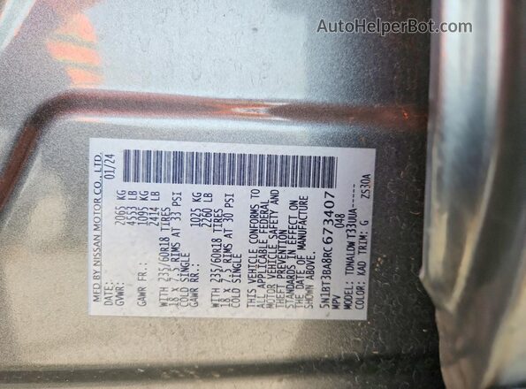 5N1BT3BA8RC673407 2024 NISSAN ROGUE Gray VIN sticker view