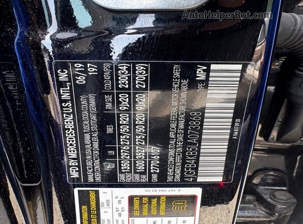 4JGFB4KB5LA073868 2020 MERCEDES-BENZ GLE-CLASS Black Вид наклейки з VIN-кодом