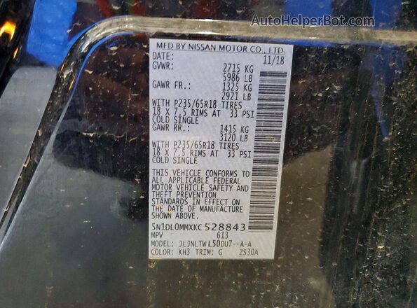 5N1DL0MMXKC528843 2019 INFINITI QX60 Black Vista de la etiqueta del VIN