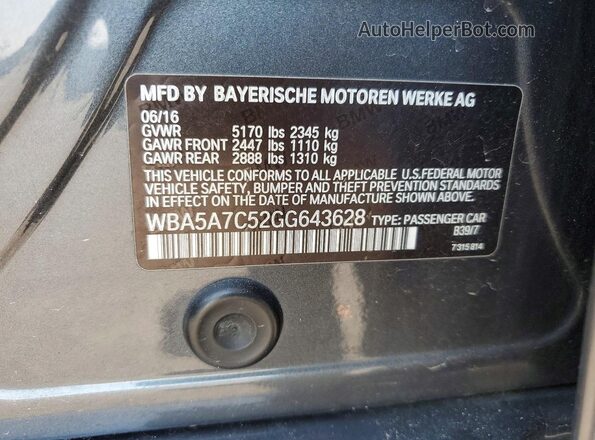 WBA5A7C52GG643628 2016 BMW 5 SERIES Gray Vista de la etiqueta del VIN