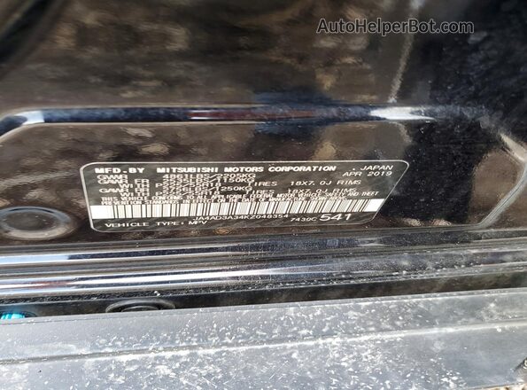JA4AD3A34KZ048354 2019 MITSUBISHI OUTLANDER Black VIN կոդի պիտակի տեսք