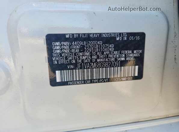 JF1VA2M68G9827091 2016 SUBARU WRX White VIN კოდის სტიკერის ხედი