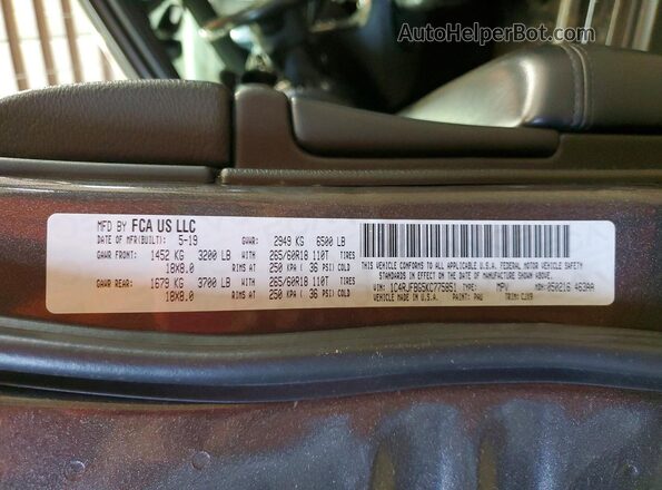 1C4RJFBG5KC775851 2019 JEEP CHEROKEE Gray Панорамний вид салону 360°