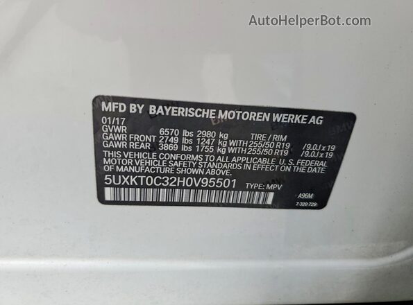 5UXKT0C32H0V95501 2017 BMW X5 White Панорамний вид салону 360°