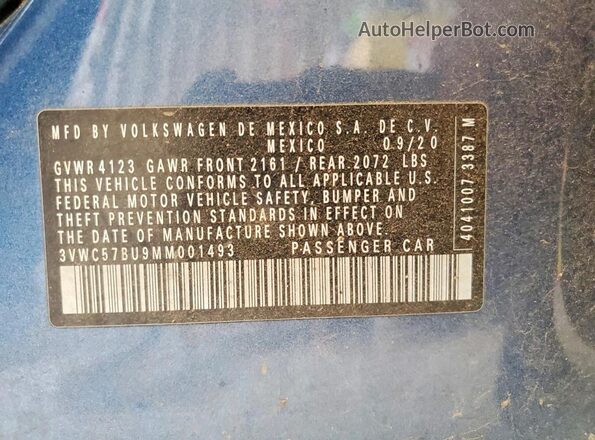 3VWC57BU9MM001493 2021 VOLKSWAGEN JETTA Blue Панорамний вид салону 360°