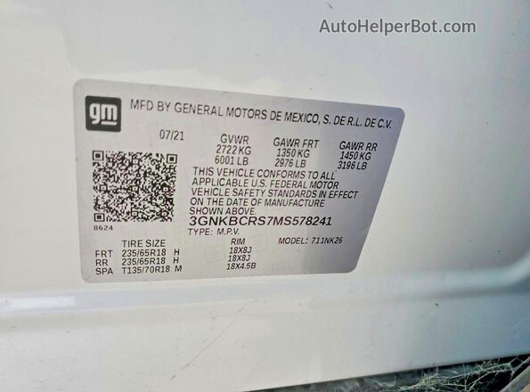 3GNKBCRS7MS578241 2021 CHEVROLET BLAZER White 360 interior view