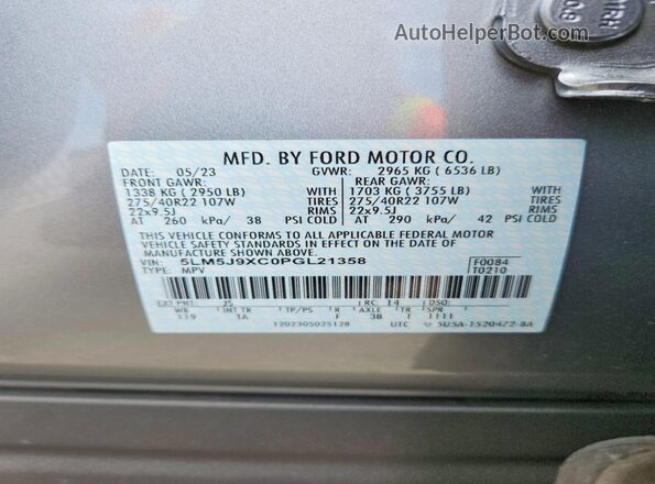 5LM5J9XC0PGL21358 2023 LINCOLN AVIATOR Серебряный Панорамный вид салона 360°
