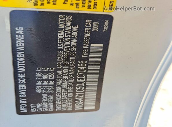 WBA4Z1C50JEC70466 2018 BMW 4 SERIES White VIN կոդի պիտակի տեսք