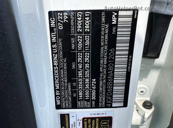 4JGFD6BB6NA801206 2022 MERCEDES-BENZ GLE Белый Вид задней части салона