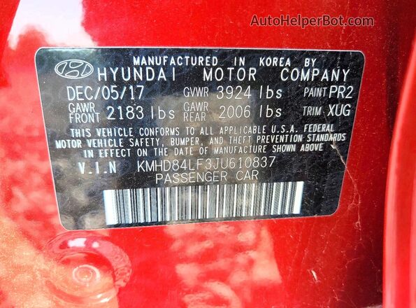 KMHD84LF3JU610837 2018 HYUNDAI ELANTRA Red Вид наклейки з VIN-кодом