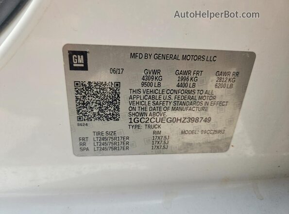 1GC2CUEG0HZ398749 2017 CHEVROLET SILVERADO White VIN կոդի պիտակի տեսք
