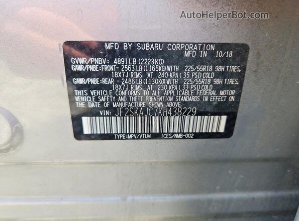 JF2SKAJC7KH438229 2019 SUBARU FORESTER Silver Vista interior de 360 grados