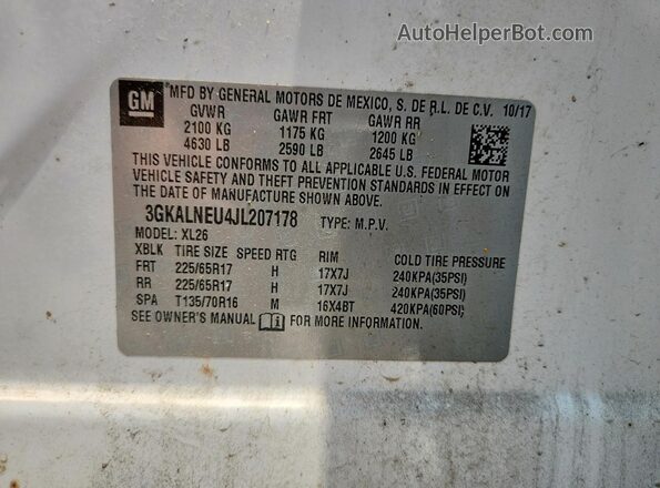 3GKALNEU4JL207178 2018 GMC TERRAIN White Vista interior de 360 grados