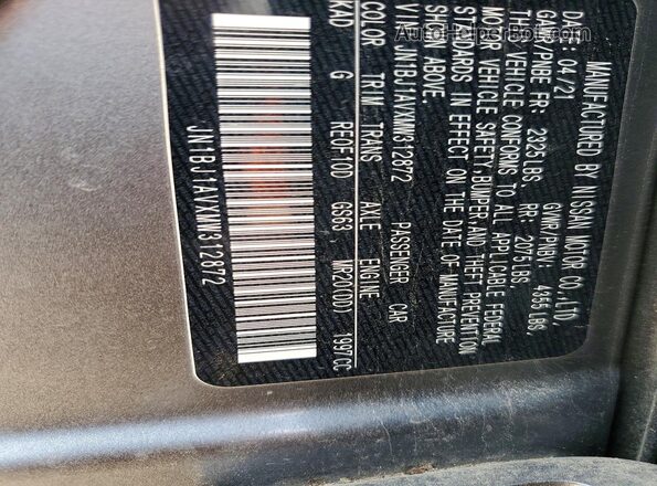 JN1BJ1AVXMW312872 2021 NISSAN ROGUE Gray Вид наклейки з VIN-кодом