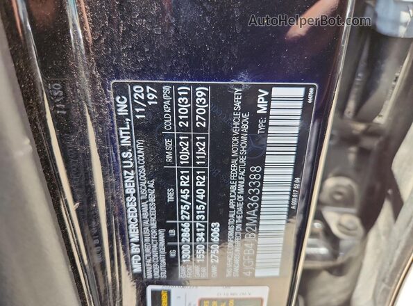 4JGFB4JB2MA363388 2021 MERCEDES-BENZ GLE Black VIN კოდის სტიკერის ხედი