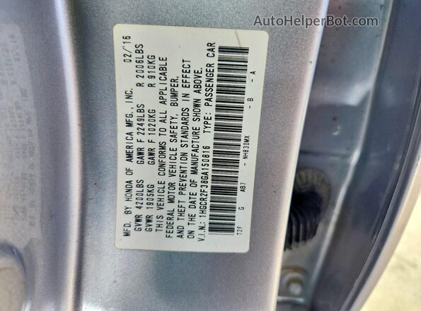 1HGCR2F38GA150816 2016 HONDA ACCORD Gray Widok naklejki z numerem VIN