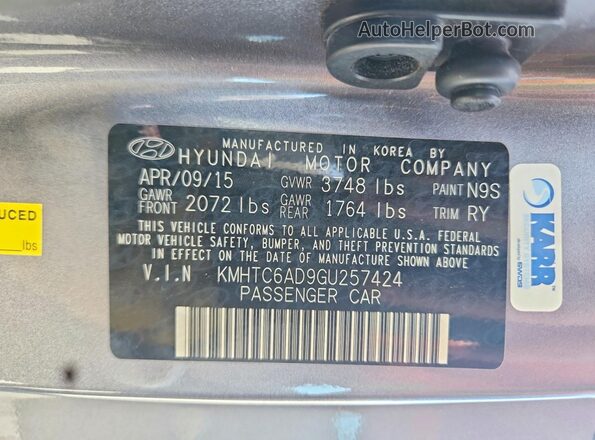KMHTC6AD9GU257424 2016 HYUNDAI VELOSTER Gray VIN sticker view