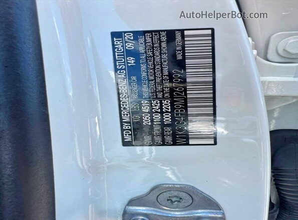 W1K3G4FB9MJ267992 2021 MERCEDES-BENZ A White Vista interior trasera