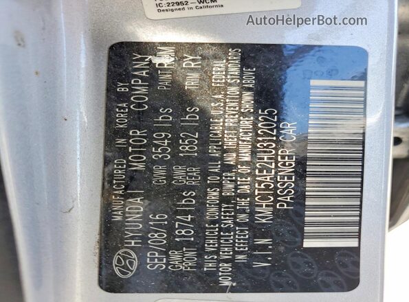 KMHCT5AE2HU312025 2017 HYUNDAI ACCENT Silver Vista de la etiqueta del VIN