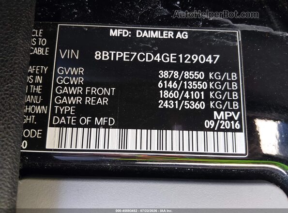 8BTPE7CD4GE129047 2016 MERCEDES-BENZ SPRINTER Black ძრავის განყოფილების ხედი