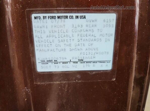8J64S206794 1978 FORD LTD Brown Вид підкапотного простору