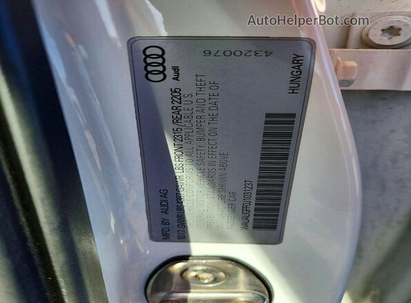 WAUAUGFF0J1031237 2018 AUDI A3 White Вид наклейки з VIN-кодом