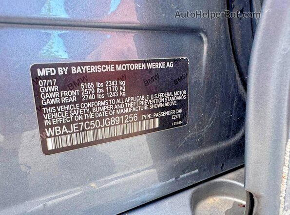 WBAJE7C50JG891256 2018 BMW 5 SERIES Charcoal Vista interior trasera