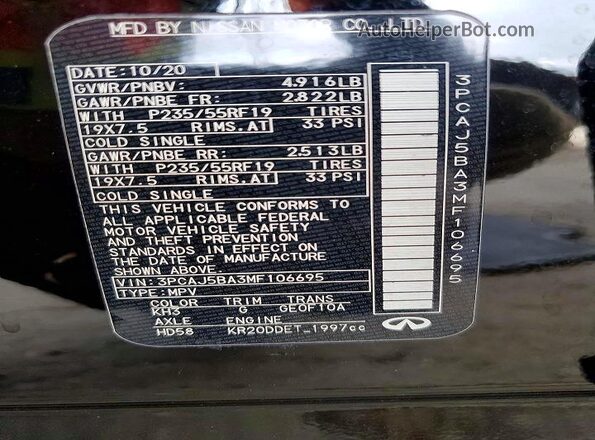 3PCAJ5BA3MF106695 2021 INFINITI QX50 Black Widok wnętrza 360 stopni